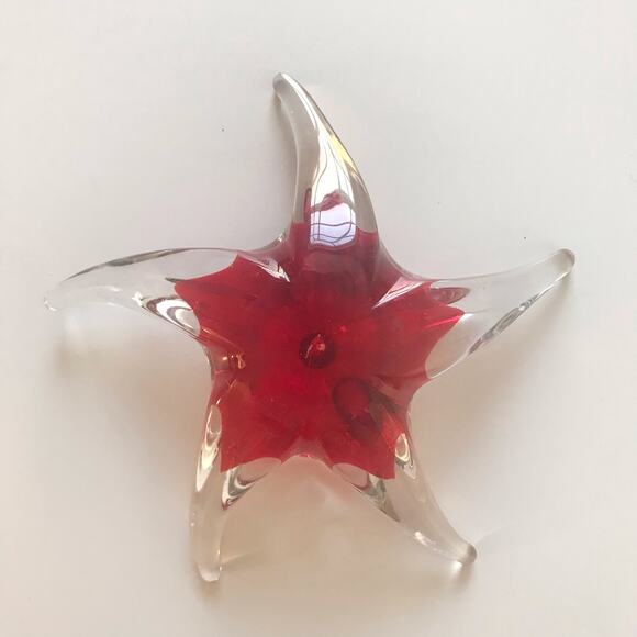 Beautiful Starfish Art Glass Clear Red Colorful Paperweight Home Decor - Picture 4 of 7